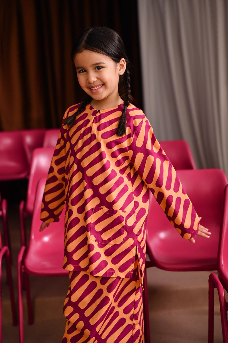 kurti bercorak pink oren budak 