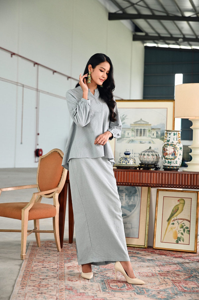 The Glow Women Yoke Kebaya Set - Pigeon Blue Jacquard