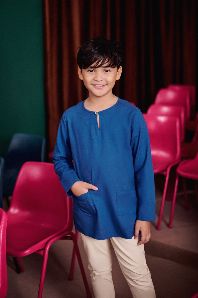 kurta cotton biru budak 