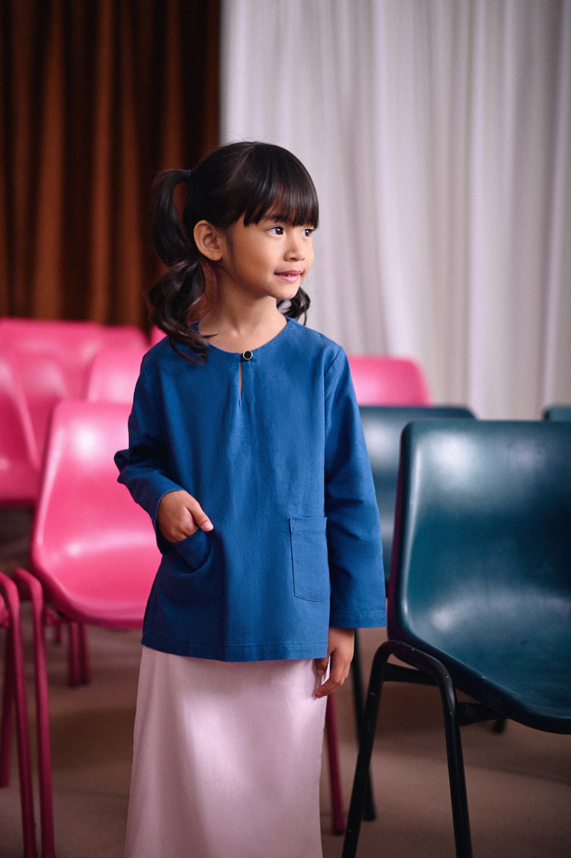 kurti cotton biru budak 