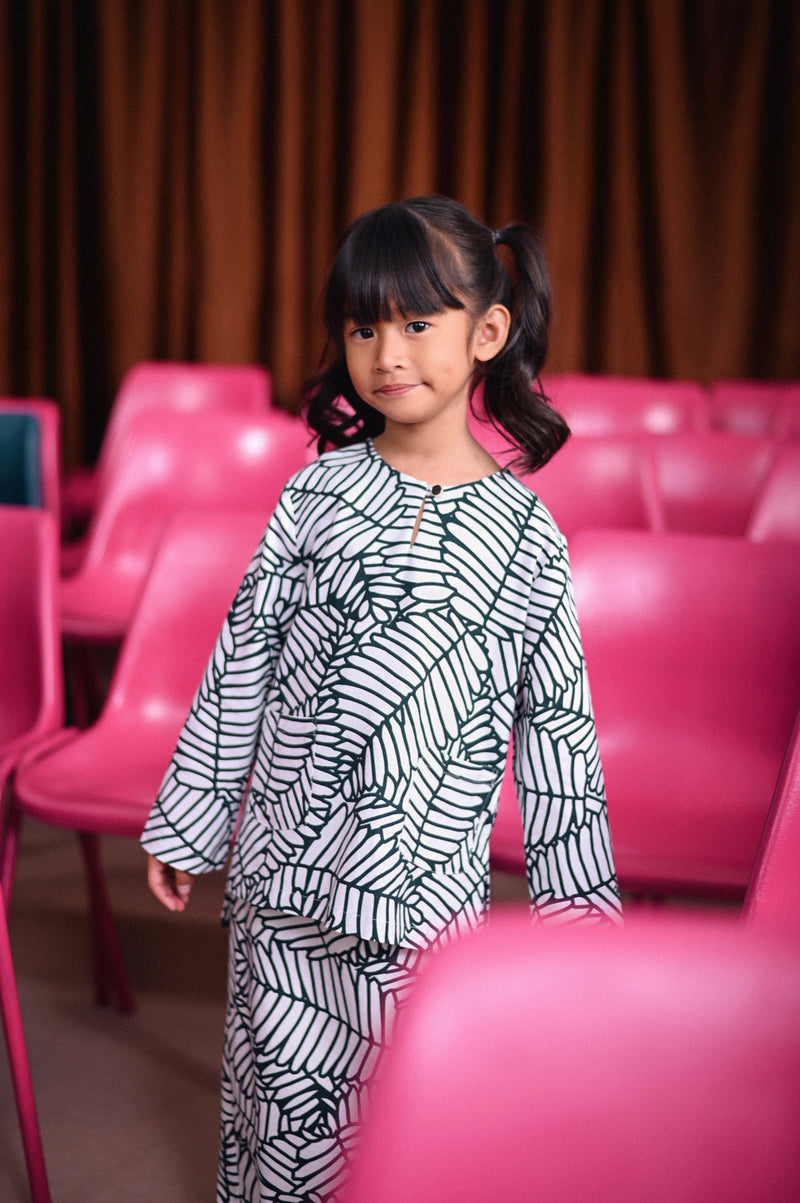 kurti cotton bercorak daun budak 