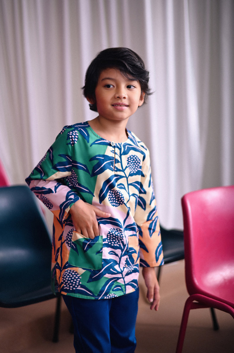 kurta cotton bercorak floral budak 