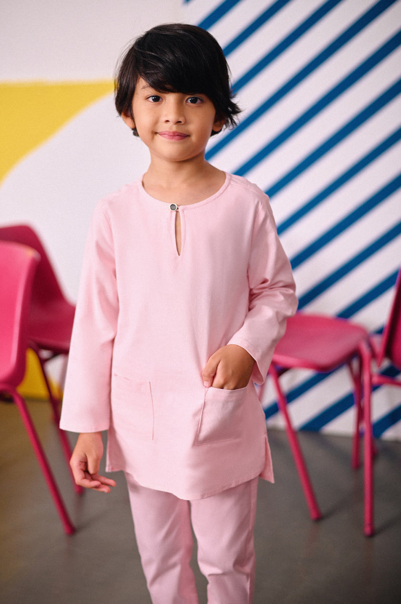 kurta cotton pink cair budak 