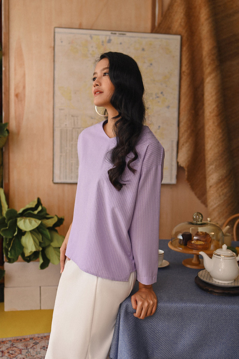 The Tanah Women Selesa Blouse - Lavender Stripe
