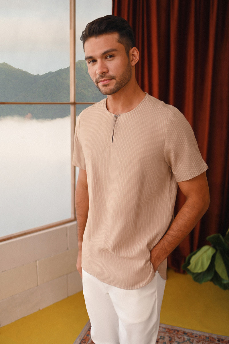 The Tanah Men Short Sleeve Kurta - Vanilla Stripe
