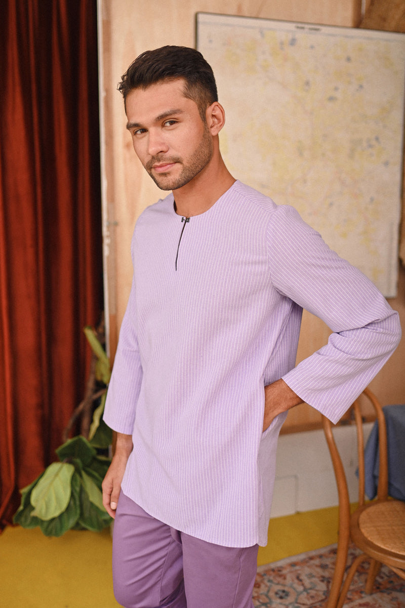 The Tanah Men Kurta - Lavender Stripe
