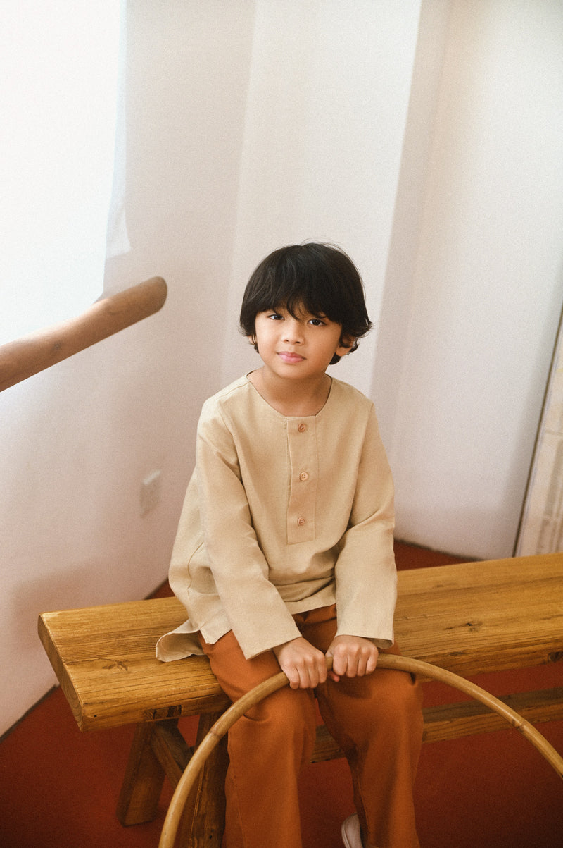 long sleeve kurta in sand khaki 