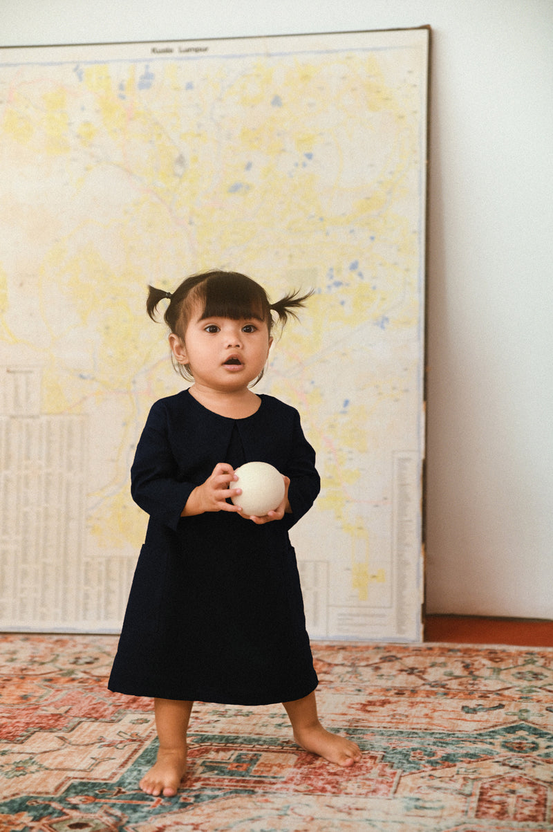 dress babies lengan panjang biru 