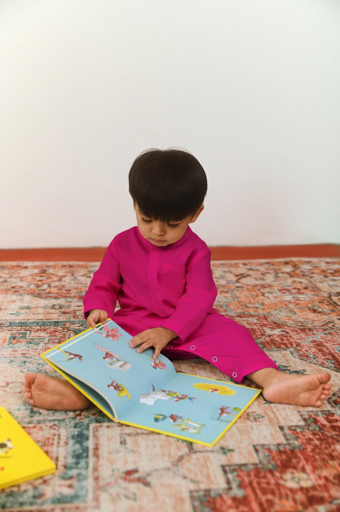 The Dulu Kita Babies Baju Melayu Jumpsuit - Fuchsia