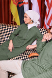 The Congkak Women Scallop Kurung Top - Olive Stripe