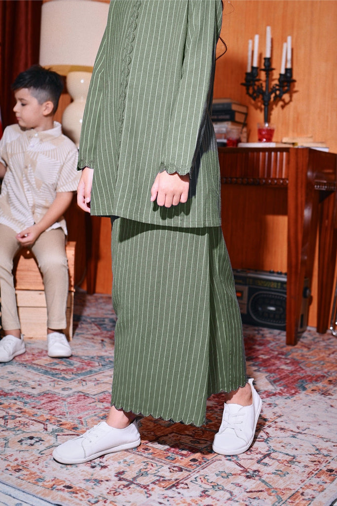 The Congkak Folded Skirt - Olive Stripe