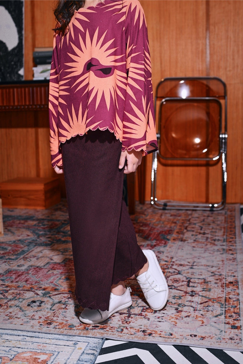 The Congkak Folded Skirt - Mangosteen