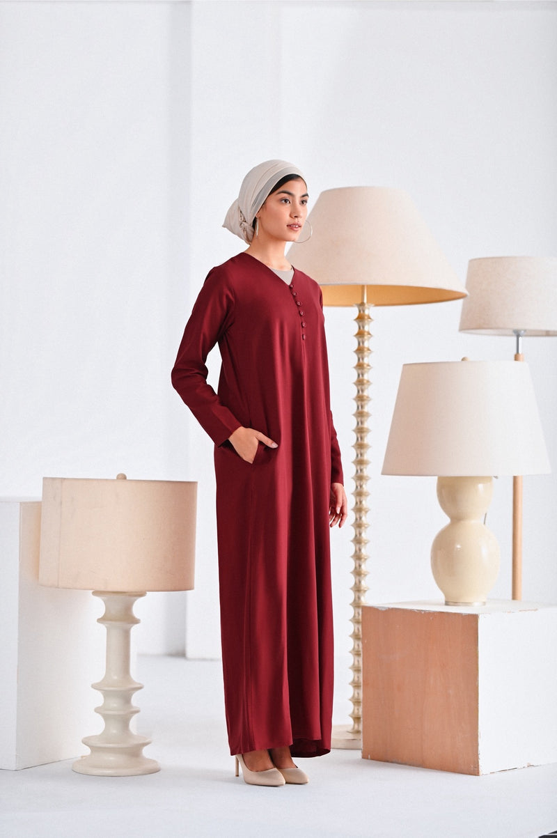 kaftan maroon butang perempuan