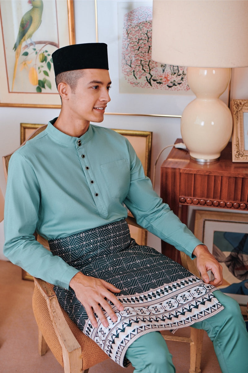 baju melayu butang set hijau fresh lelaki 