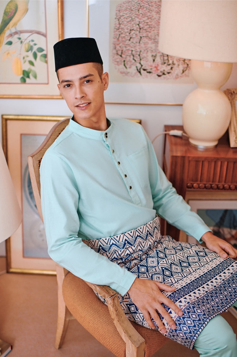 baju melayu butang set biru cair lelaki 