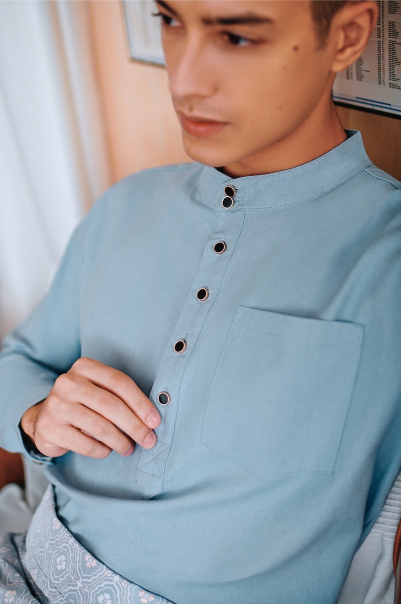baju melayu butang set biru muda lelaki 