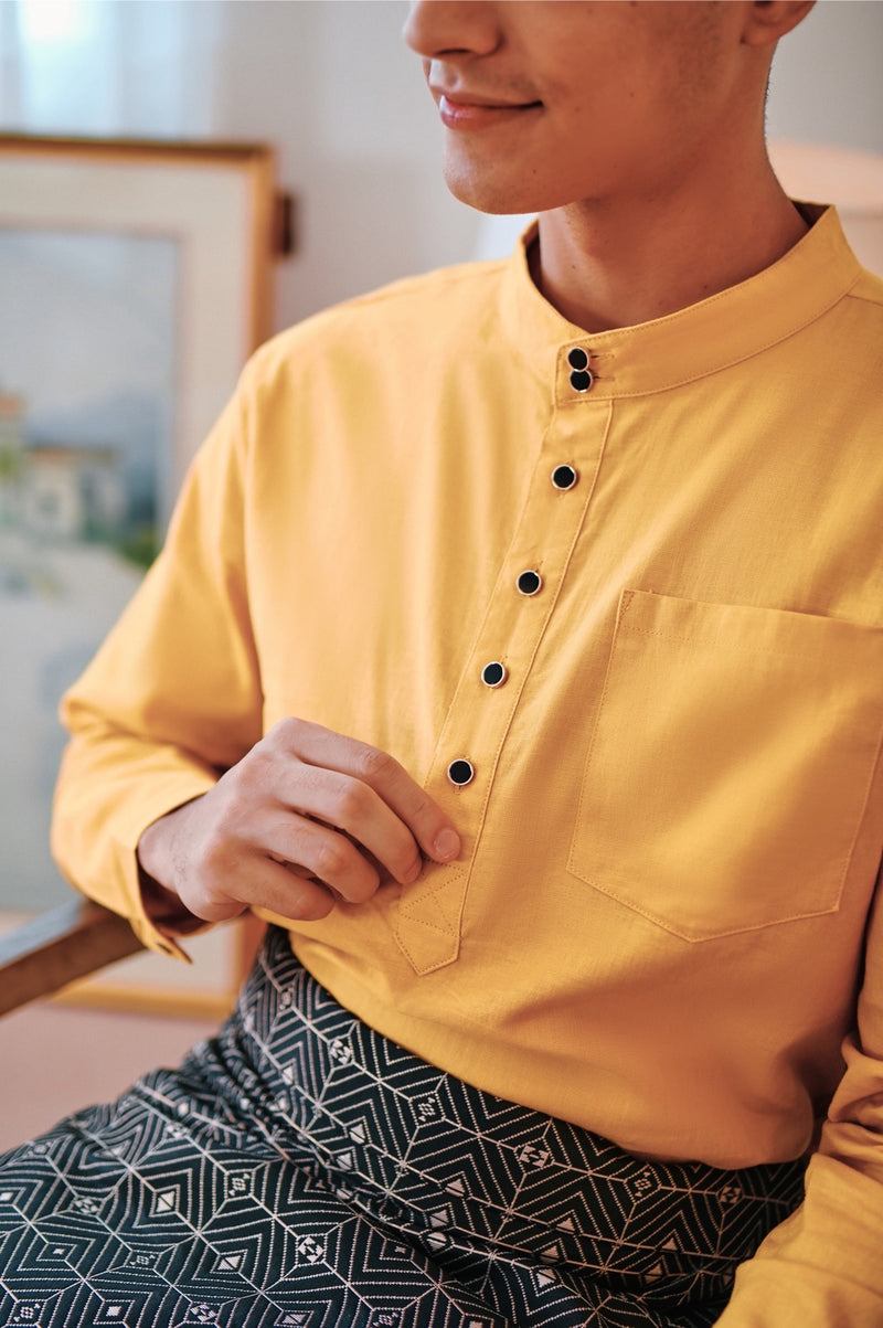 baju melayu butang set kuning lelaki 