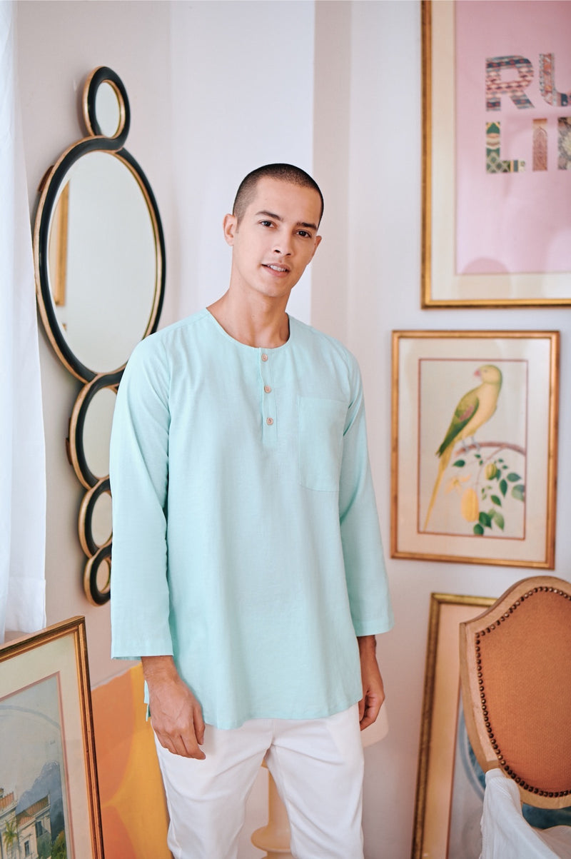 kurta pocket biru cair berbutang lelaki dewasa 