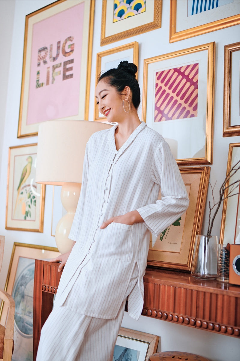 kebarung moden pocket berjalur putih perempuan 