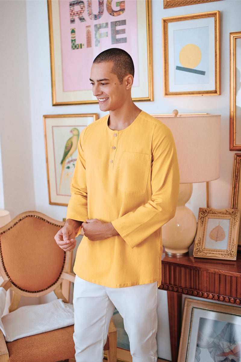 kurta poket kuning berbutang lelaki 