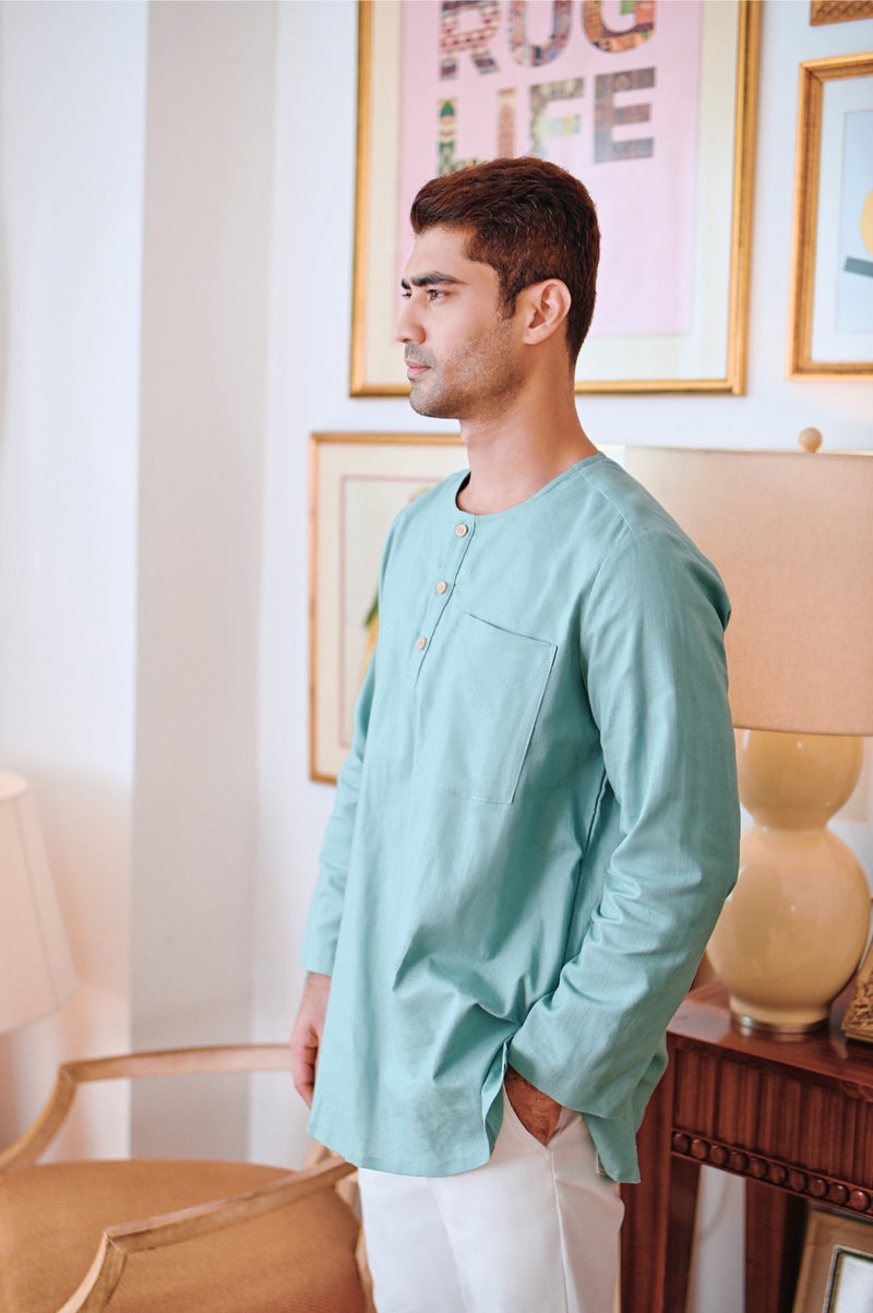 kurta poket hijau fresh berbutang dewasa 