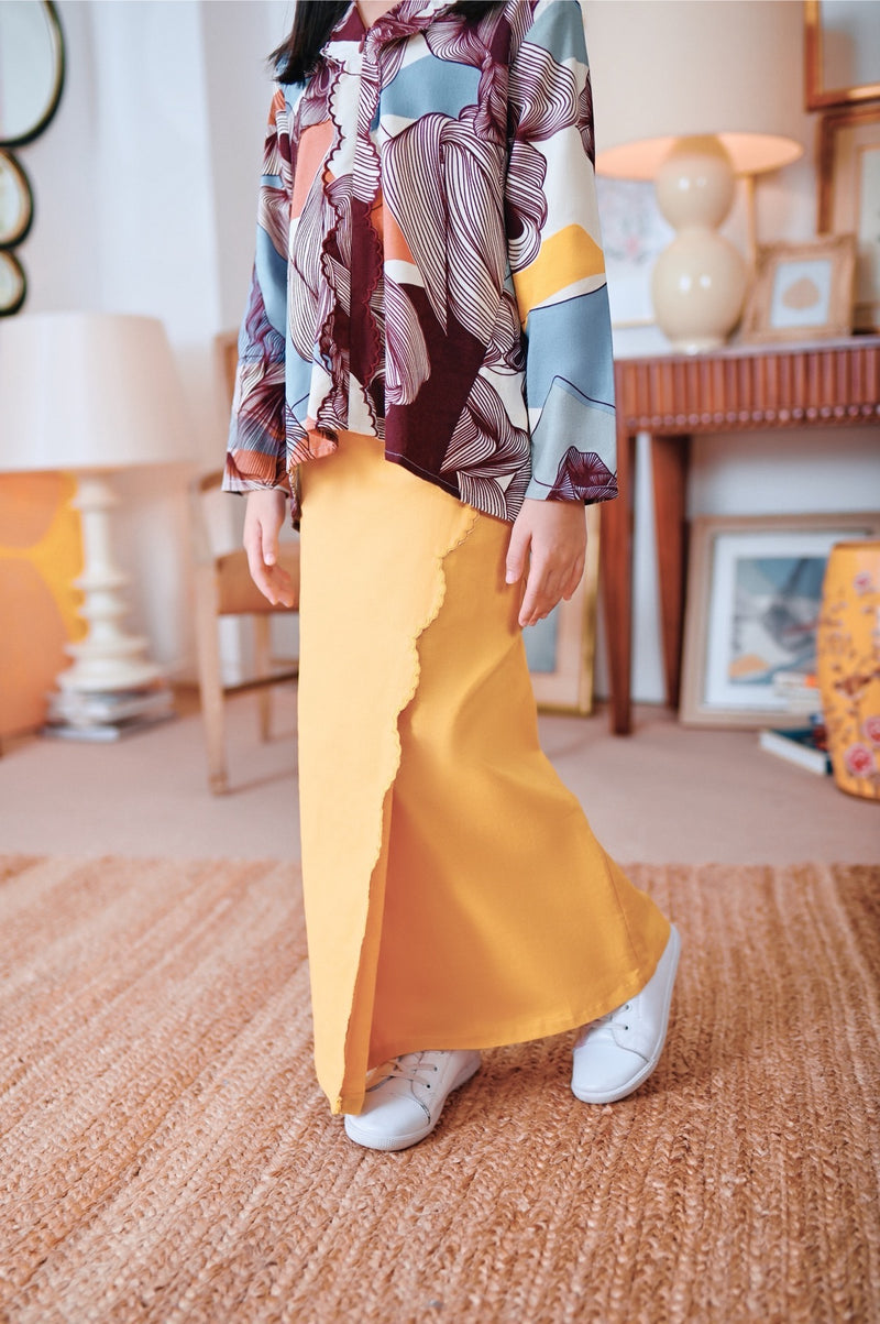 The Narik Scallop Folded Skirt - Dijon Mustard