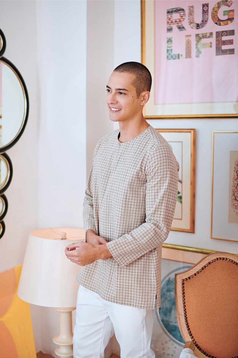 kurta cekak musang petak biru lelaki 