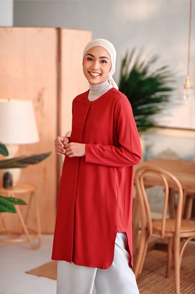 The Rehati Women Modest Tunic - Crimson Red
