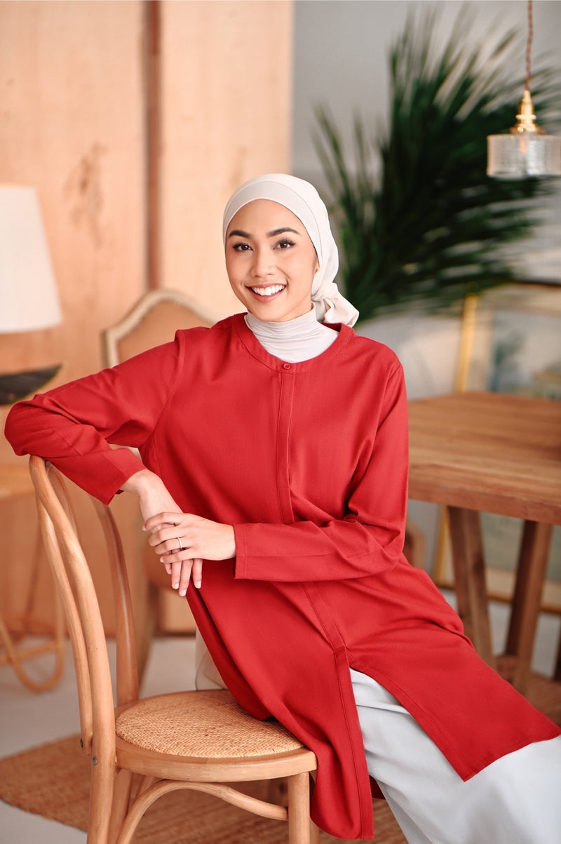 The Rehati Women Modest Tunic - Crimson Red