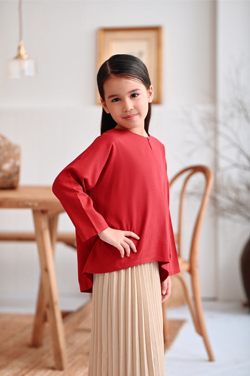 The Rehati Modest Blouse - Crimson Red