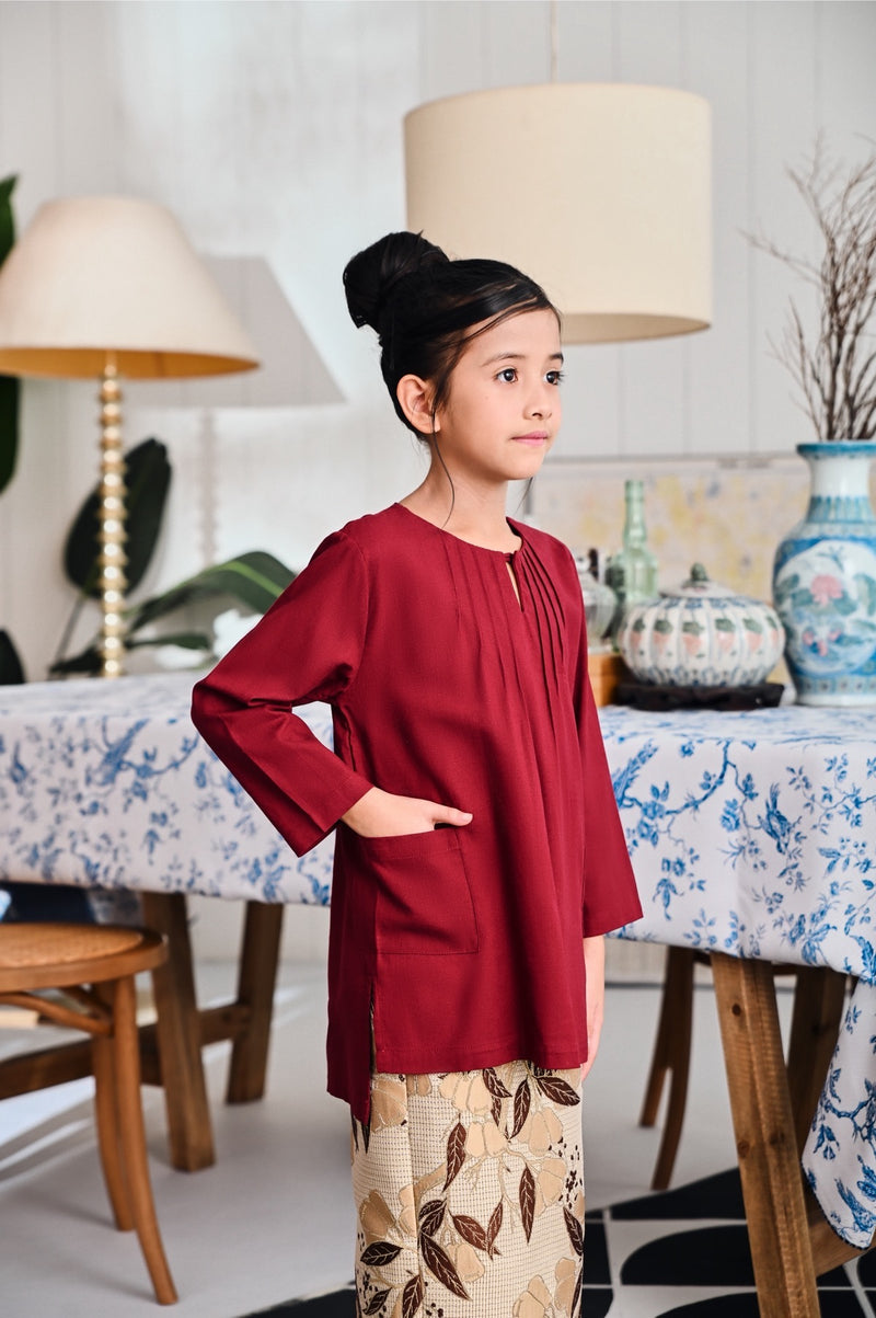 baju kurung budak maroon 