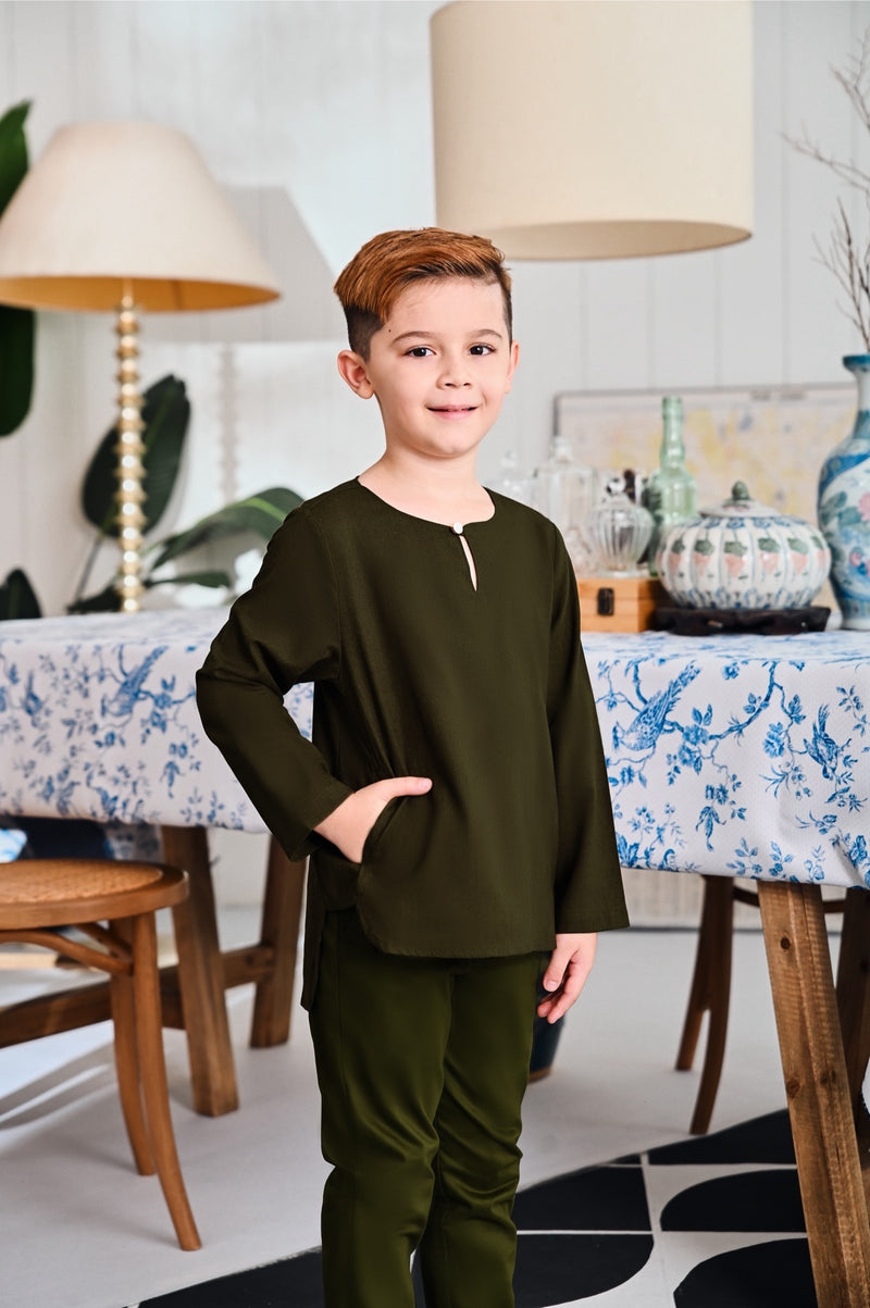 kurta cotton hijau lumut budak 