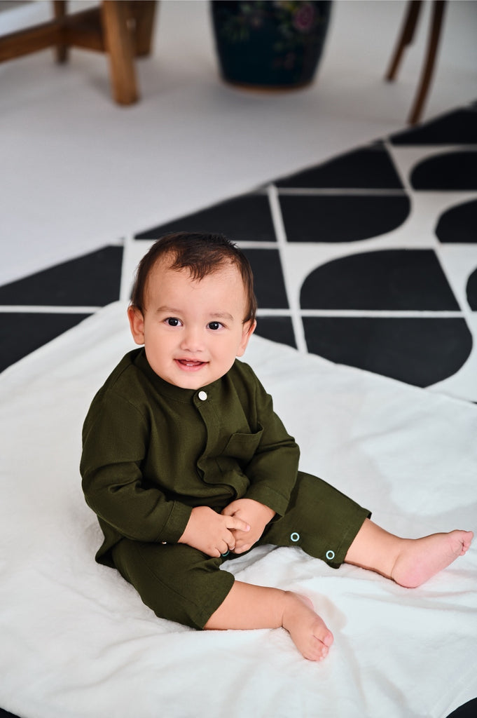 The Evergreen Babies Baju Melayu Jumpsuit - Olive