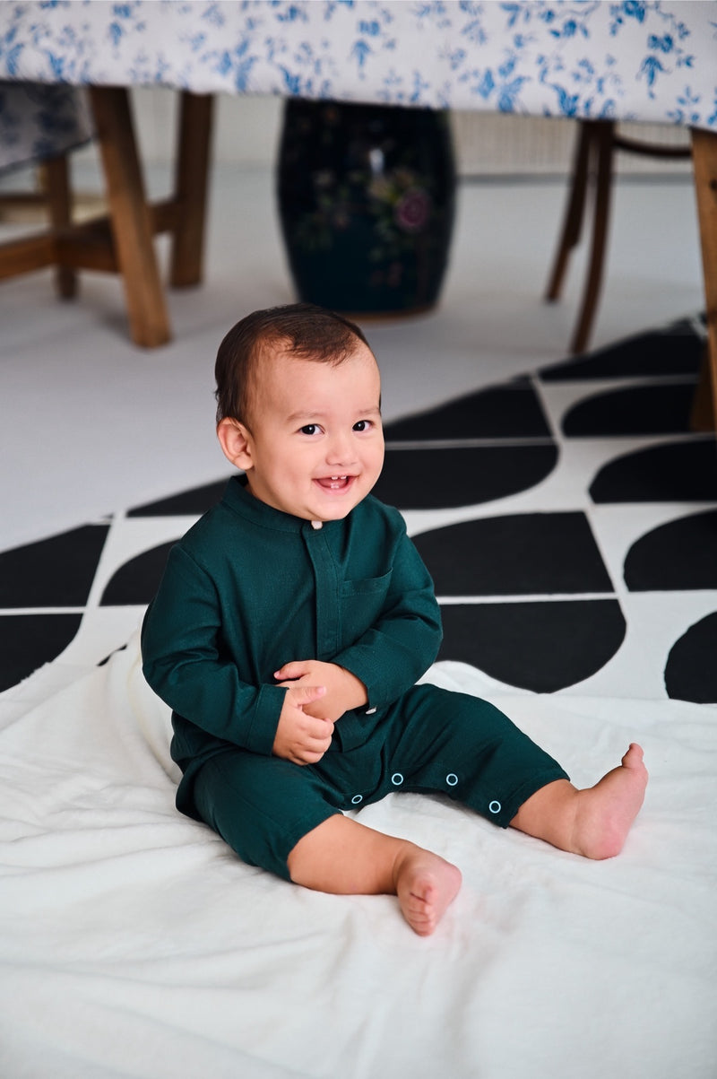 long sleeve jumpsuit in emerald green 