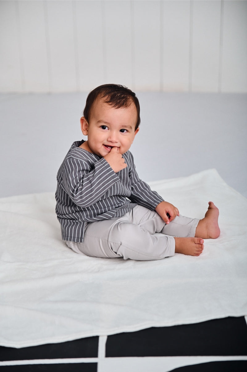The Evergreen Babies Kurta - Clay Stripe