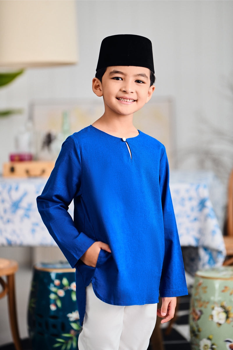 kurta cotton biru budak 