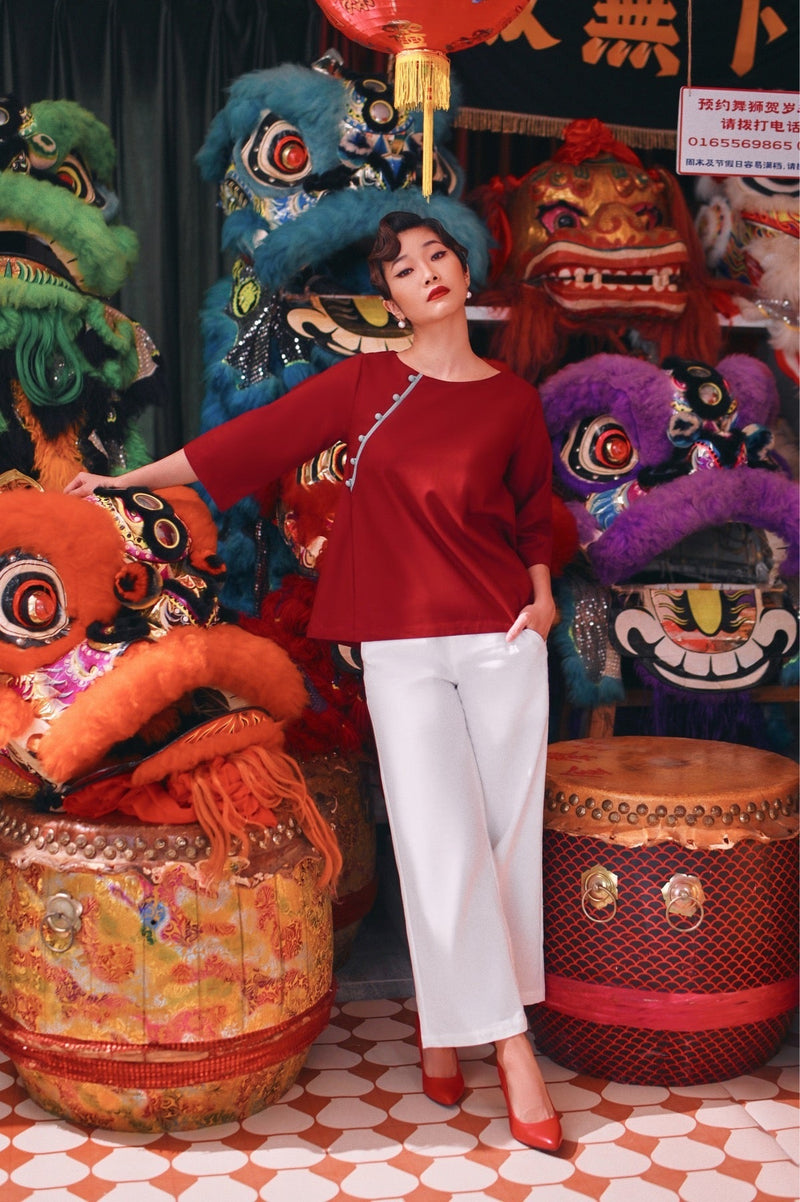 The Chinatown Women Mandarin Blouse - Maroon