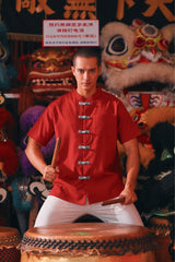 The Chinatown Men Oriental Shirt - Crimson Red