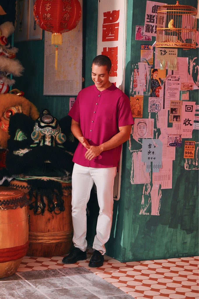 The Chinatown Men Mandarin Shirt - Fuchsia