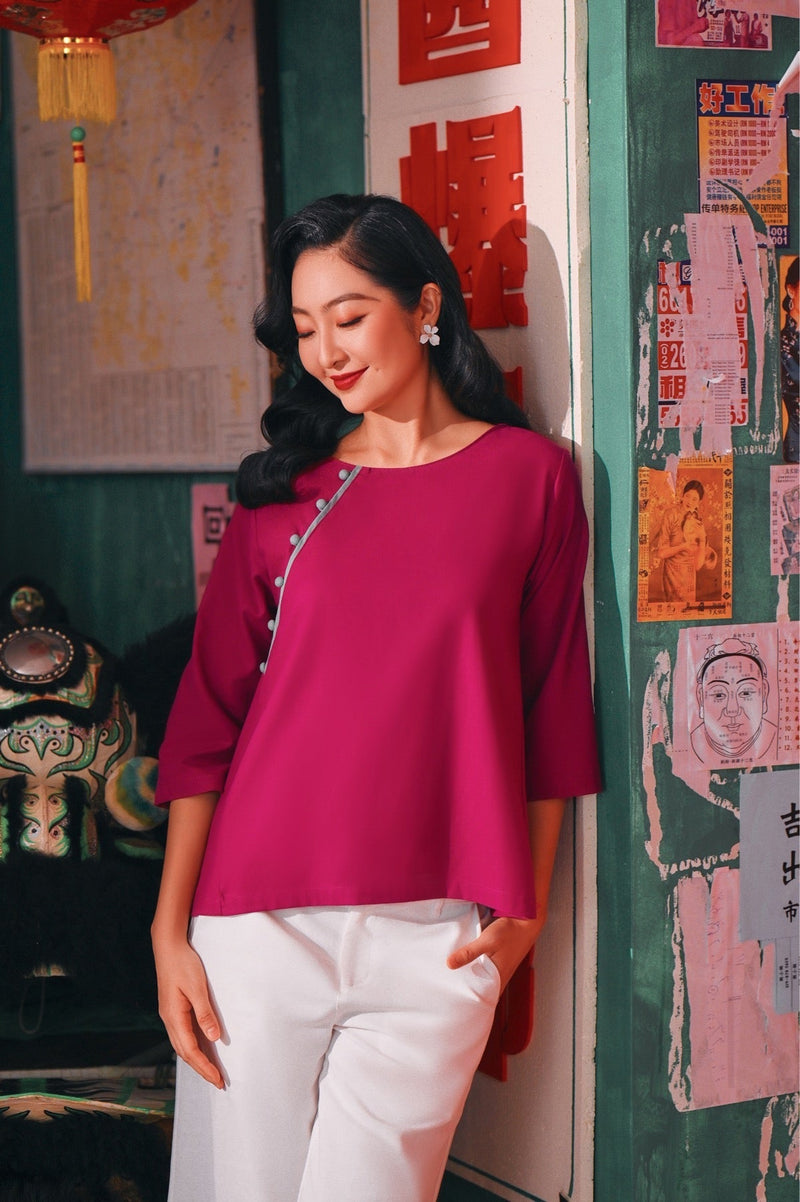 The Chinatown Women Mandarin Blouse - Fuchsia