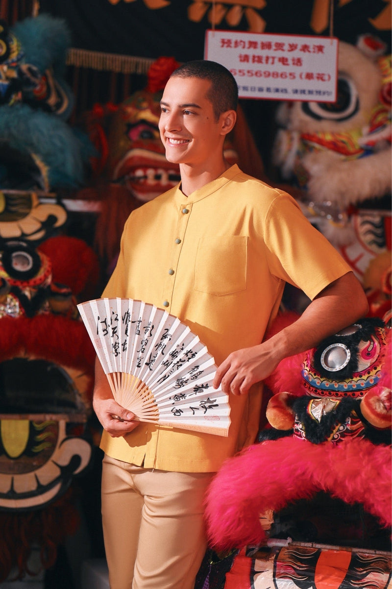 The Chinatown Men Mandarin Shirt - Dijon Mustard