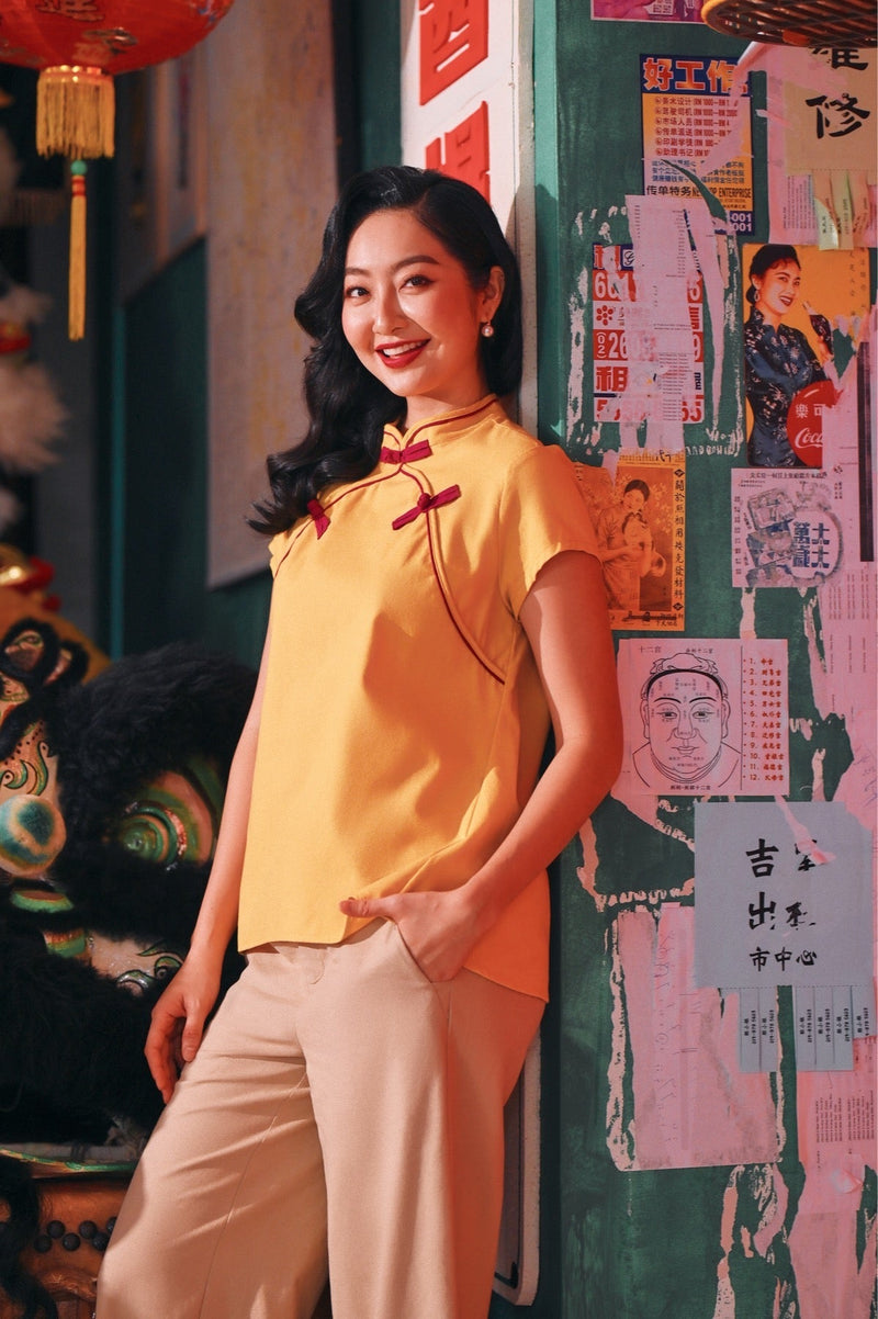 The Chinatown Women Cheongsam Top - Dijon Mustard