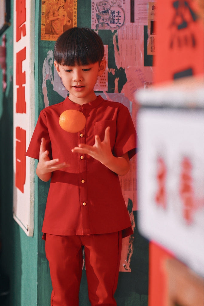 The Chinatown Mandarin Shirt - Crimson Red