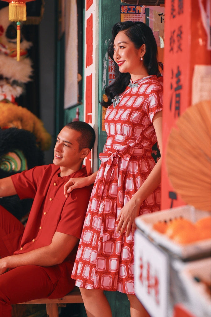 The Chinatown Men Mandarin Shirt - Crimson Red