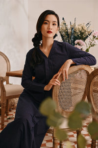 The Tanam Women Kebaya Top - Complete Navy Checked