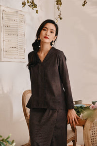 The Tanam Women Kebaya Top - Complete Black Checked