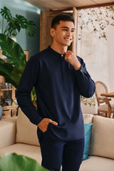 The Tanam Men Baju Melayu Top - Navy Blue