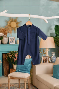 The Tanam Babies Baju Melayu Jumpsuit - Navy Blue