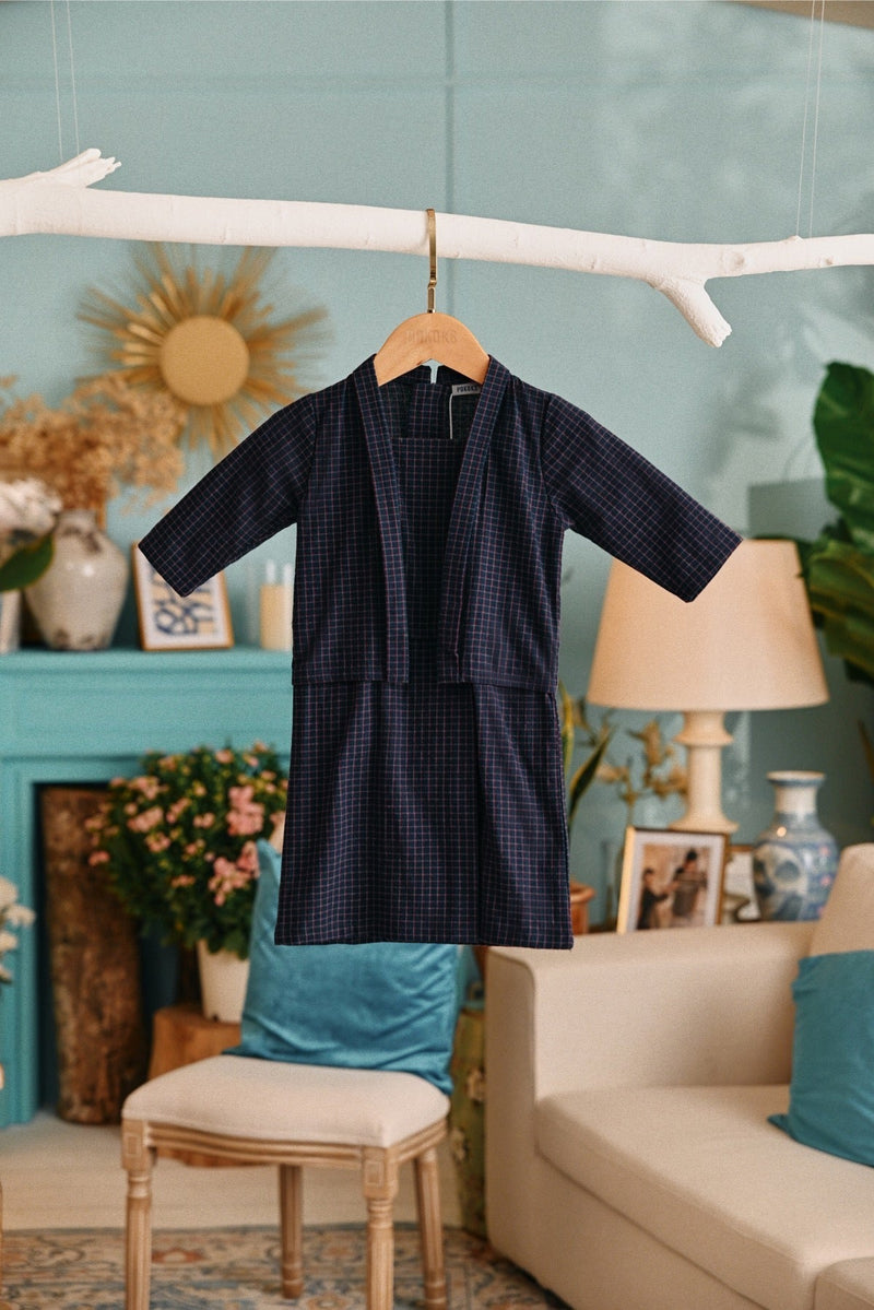 The Tanam Babies Kebaya - Complete Navy Checked