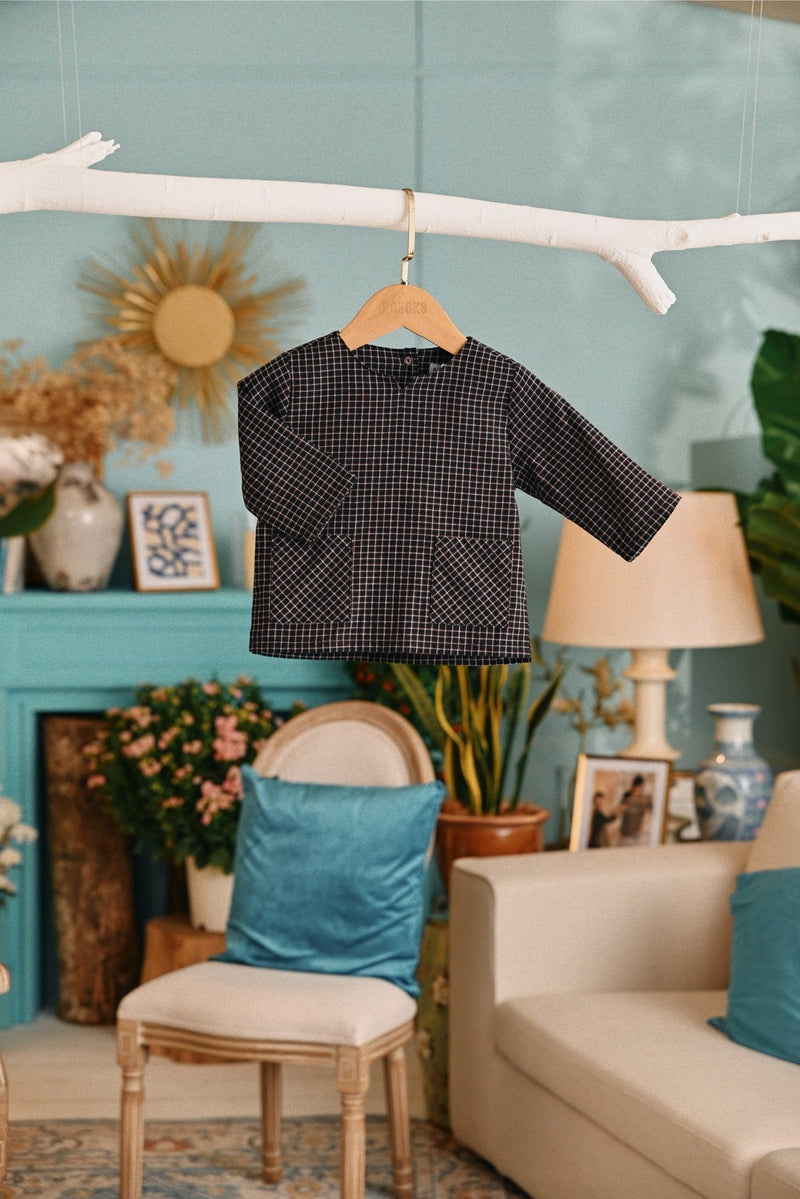 The Tanam Babies Kurta - Complete Black Checked